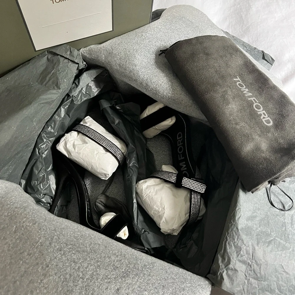 Tom Ford black velvet silk crystal stiletto sandals size 36 1/2 - Picture 6 of 8